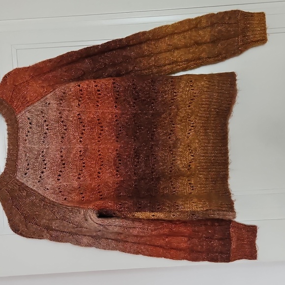 Knox Rose Brown/Red/Tan Gradient Open Knit Pullover Sweater, Sz XS - Picture 5 of 9